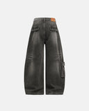 Distressed Washed Cargo Barrel Jeans | Streetwear INFLATION