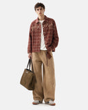 Script Embroidered Plaid Long-Sleeve Shirt | Inflation Streetwear