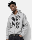 Distressed Graphic Rivet Zip Up Hoodie | Inflation Streetwear