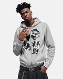 Distressed Graphic Rivet Zip Up Hoodie | Inflation Streetwear
