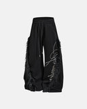 black faux fur trim barrel sweatpants product front view