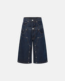 Double Waist Studded Denim Long Jorts | Inflation Streetwear INFLATION