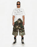 relaxed fit camo streetwear jorts with contrast panel hem