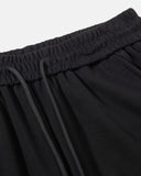 black drawstring waistband detail on barrel sweatpants