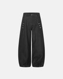 side button black barrel jeans front view