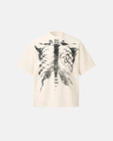 front view flat lay of black skeleton x-ray mesh t-shirt