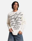 model upper body wearing apricot script graphic long sleeve t shirt