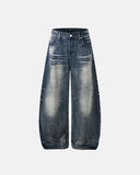 Whisker Wash Rhinestone Barrel Jeans | Inflation Streetwear