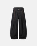 Belted Contrast Stitch Barrel Jeans | Inflation Streetwear