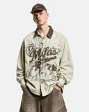 Retro Distressed Applique Shirt Jacket | Inflation Streetwear