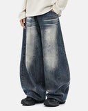 Whisker Wash Rhinestone Barrel Jeans | Inflation Streetwear