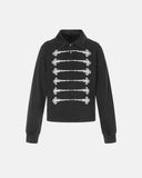 washed black graphic boxy long sleeve polo shirt front view