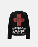 black distressed graphic waffle long sleeve t shirt front view