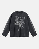 charcoal grey  music graphic oversized long sleeve t shirt front view