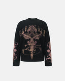 black studded gothic cross waffle long sleeve t shirt front view