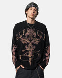 model upper body wearing gothic cross graphic waffle t shirt