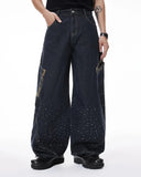 Leopard Patch Rhinestone Barrel Jeans | Inflation Streetwear INFLATION