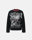 black gothic graphic studded waffle t shirt front view