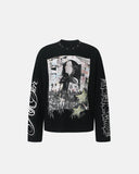 black distressed poster graphic waffle t shirt front view