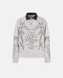 grey waffle gothic graphic layered polo shirt front view