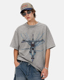 model wearing wax-dyed relaxed cotton tee light gray front view