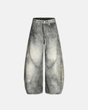 grey acid wash barrel jeans front view