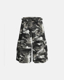gray camo utility longline shorts front view