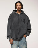 INFLATION Puff Print Washed Zip Up Hoodies INFLATION