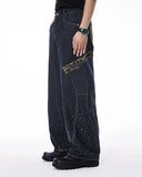 Leopard Patch Rhinestone Barrel Jeans | Inflation Streetwear INFLATION