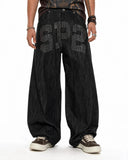 wide-leg streetwear jeans with number graphic