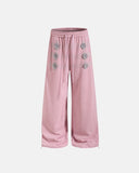 pink button detail wide leg sweatpants product front view
