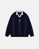 Retro Striped Polo Knit Sweater | Inflation Streetwear