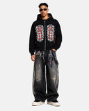 Distressed Argyle Graphic Zip Up Hoodie | Inflation Streetwear