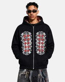 Distressed Argyle Graphic Zip Up Hoodie | Inflation Streetwear