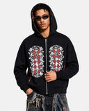 Distressed Argyle Graphic Zip Up Hoodie | Inflation Streetwear