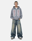 Distressed Argyle Graphic Zip Up Hoodie | Inflation Streetwear