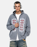 Distressed Argyle Graphic Zip Up Hoodie | Inflation Streetwear