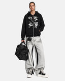 Distressed Graphic Rivet Zip Up Hoodie | Inflation Streetwear