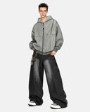 Dirty Washed Studded Boxy Zip Up Hoodie | Inflation Streetwear
