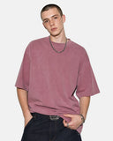 pink washed cotton tee with crew neck