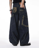 Leopard Patch Rhinestone Barrel Jeans | Inflation Streetwear INFLATION