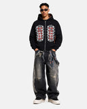 Distressed Argyle Graphic Zip Up Hoodie | Inflation Streetwear