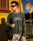 Distressed Ripped Script Graphic Waffle T-Shirt | Inflation Streetwear