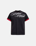 black script graphic t shirt front view