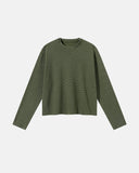 olive waffle boxy long sleeve t shirt front view