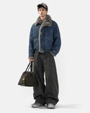 Faux Fur Padded Boxy Denim Jacket | Inflation Streetwear