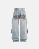 Light Wash Wide Leg Graphic Jeans | Inflation Streetwear