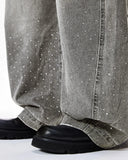 Rhinestone Washed Barrel Jeans| Inflation Streetwear INFLATION