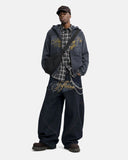 Washed Star Script Graphic Zip Up Hoodie | Inflation Streetwear