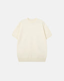 flat lay of lightweight knit short sleeve top front and back